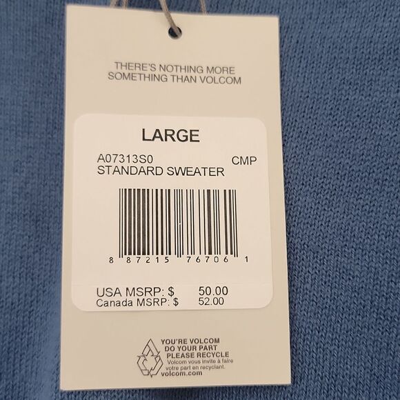 Volcom. Blue V-Neck Sweater. Size Large. NWT - Picture 9 of 9